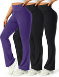 Womens High Waist Flare Pants 3-Pack - Flare Yoga Pants with Pockets 4