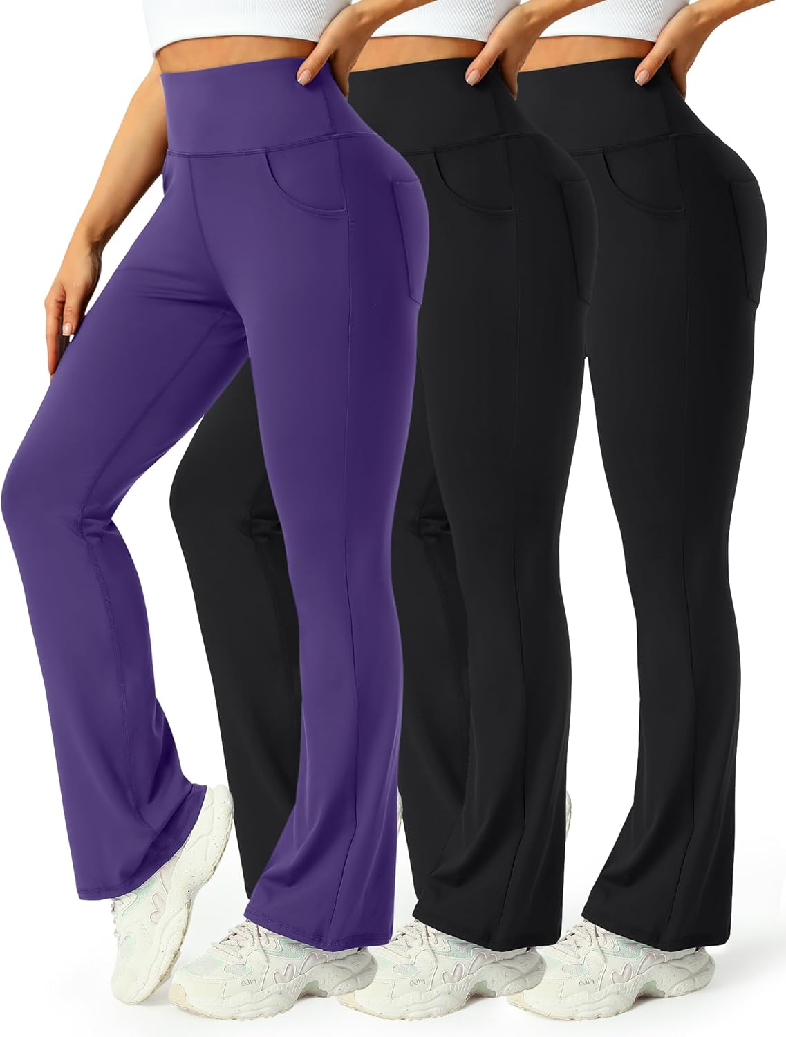 Womens High Waist Flare Pants - Comfy Yoga Pants with Pockets