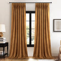 Gold Brown Velvet Pinch Pleated Curtains 84 in - Elegant Thermal