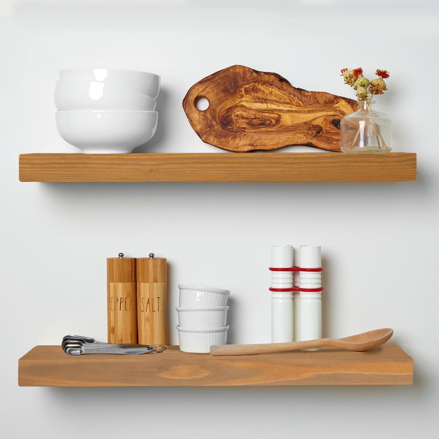 Homeforia 24in Golden Oak Floating Shelf Set of 2 for Wall