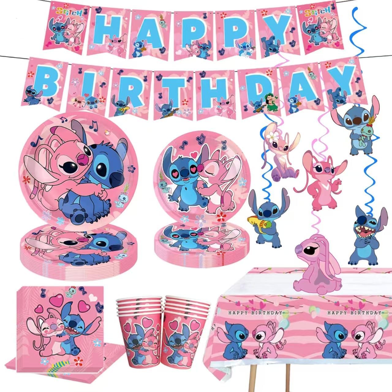 88Pcs Pink Stitch Party Supplies for Magical Birthdays