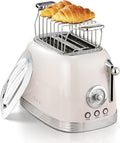 Beige Cute Retro Toaster 2-Slice with Wide Slots - Compact Vintage