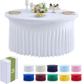 White 60in Round Spandex Tablecloths 12 Pack - Fitted 5ft Skirted