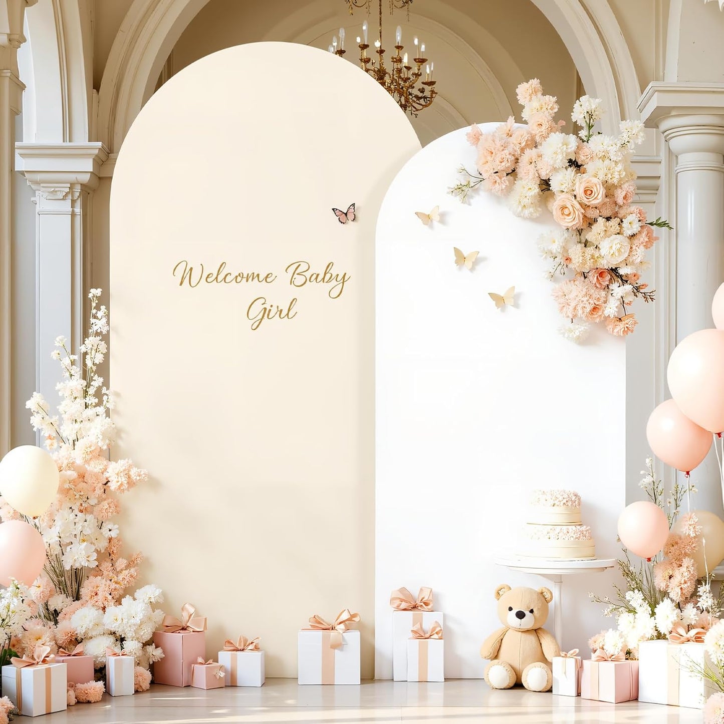 White Beige Arch Backdrop Cover Set for Weddings and Parties
