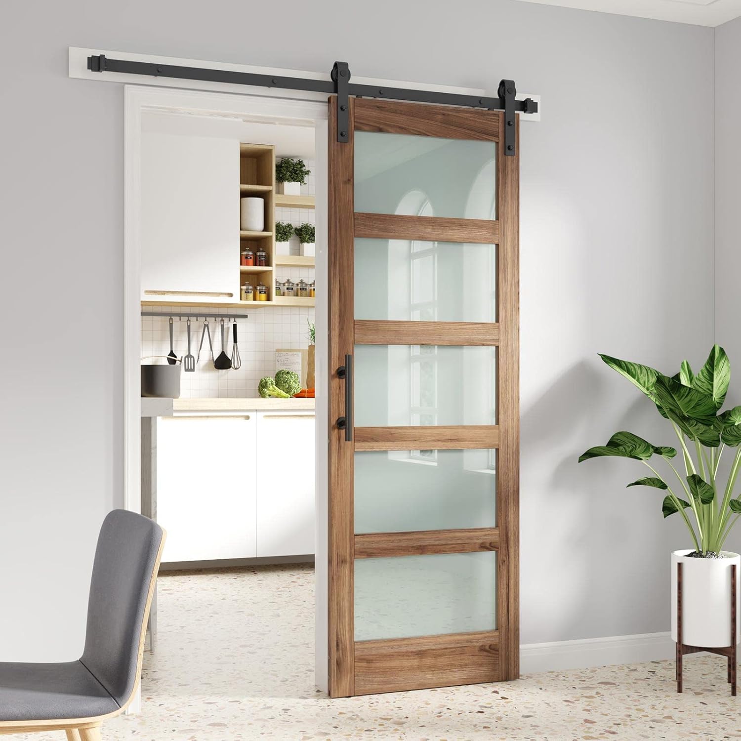 Frosted Glass Barn Door with Hardware Kit for Stylish Spaces