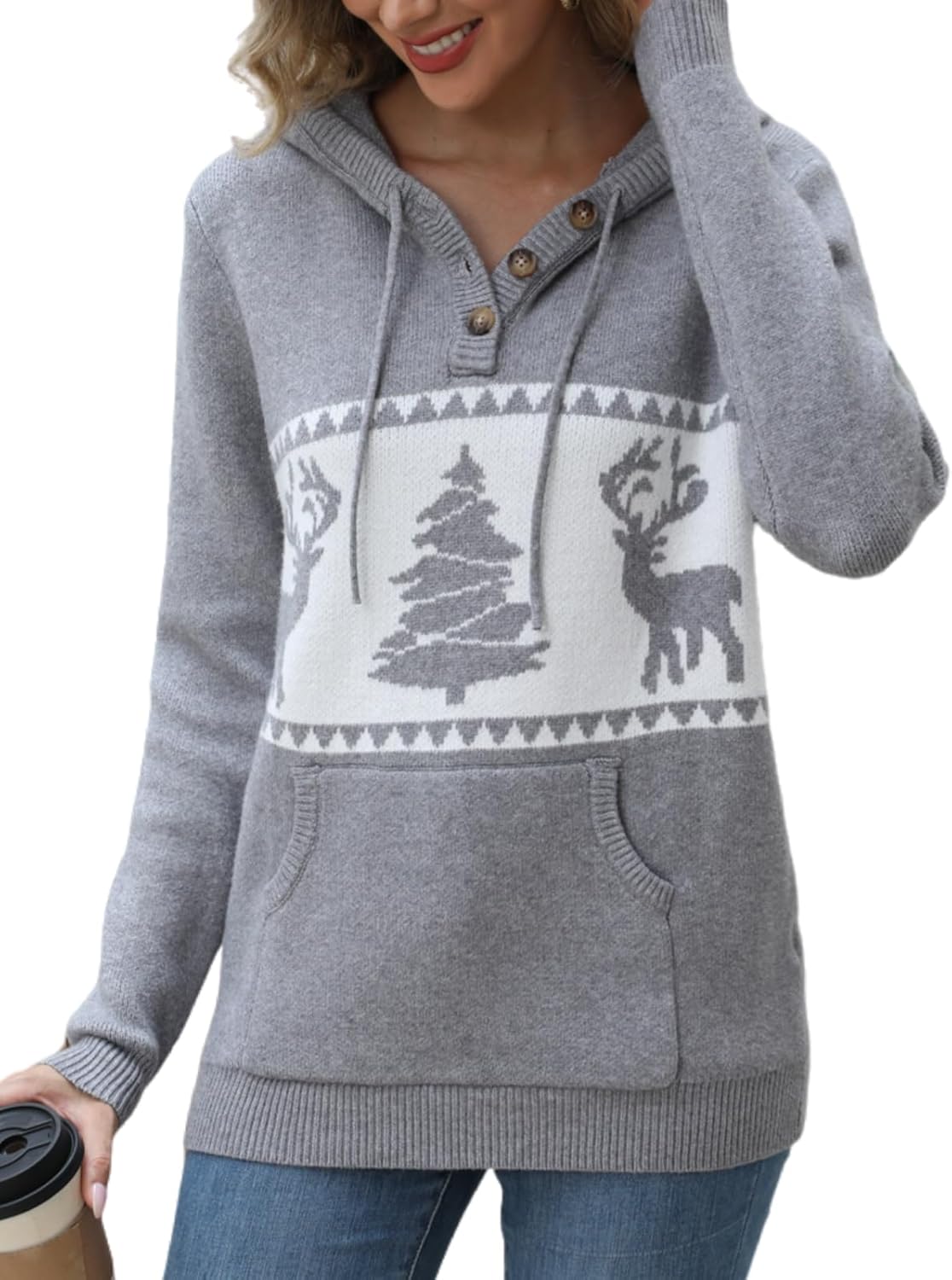 CiCiBird Women Fall Hoodies Sweater Knit V Neck Oversized Tops