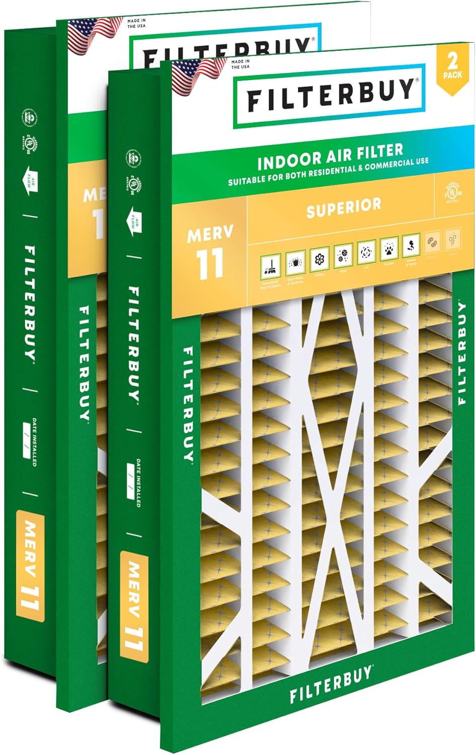 Filterbuy 16x25x5 Air Filter MERV 11 for Pet & Allergy Defense