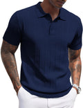 Mens Knit Polo Shirts for Men - Ribbed Textured Short Sleeve