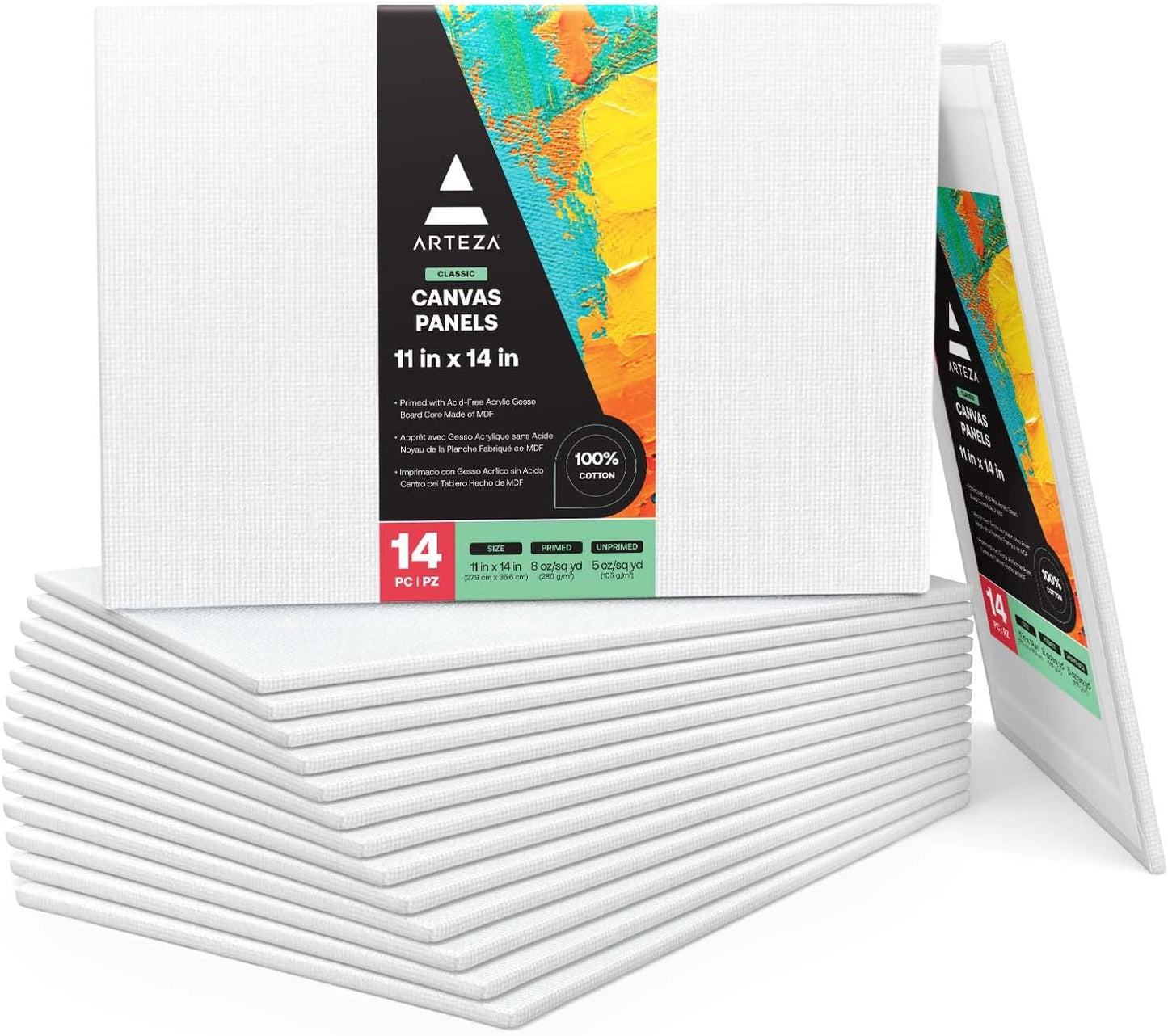 ARTEZA Canvas Boards for Painting - 11 x 14 Inches, Pack of 14