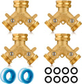 Garden Hose Splitter 2 Way Heavy Duty Brass - Durable 4 Pack