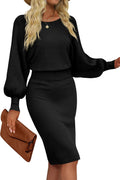 Women's Puff Sleeve Midi Dress in Bodycon Style by MIROL