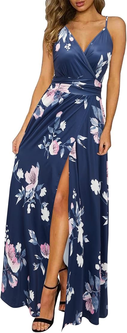 Newshows Women's Summer V Neck Spaghetti Strap Maxi Dress Review