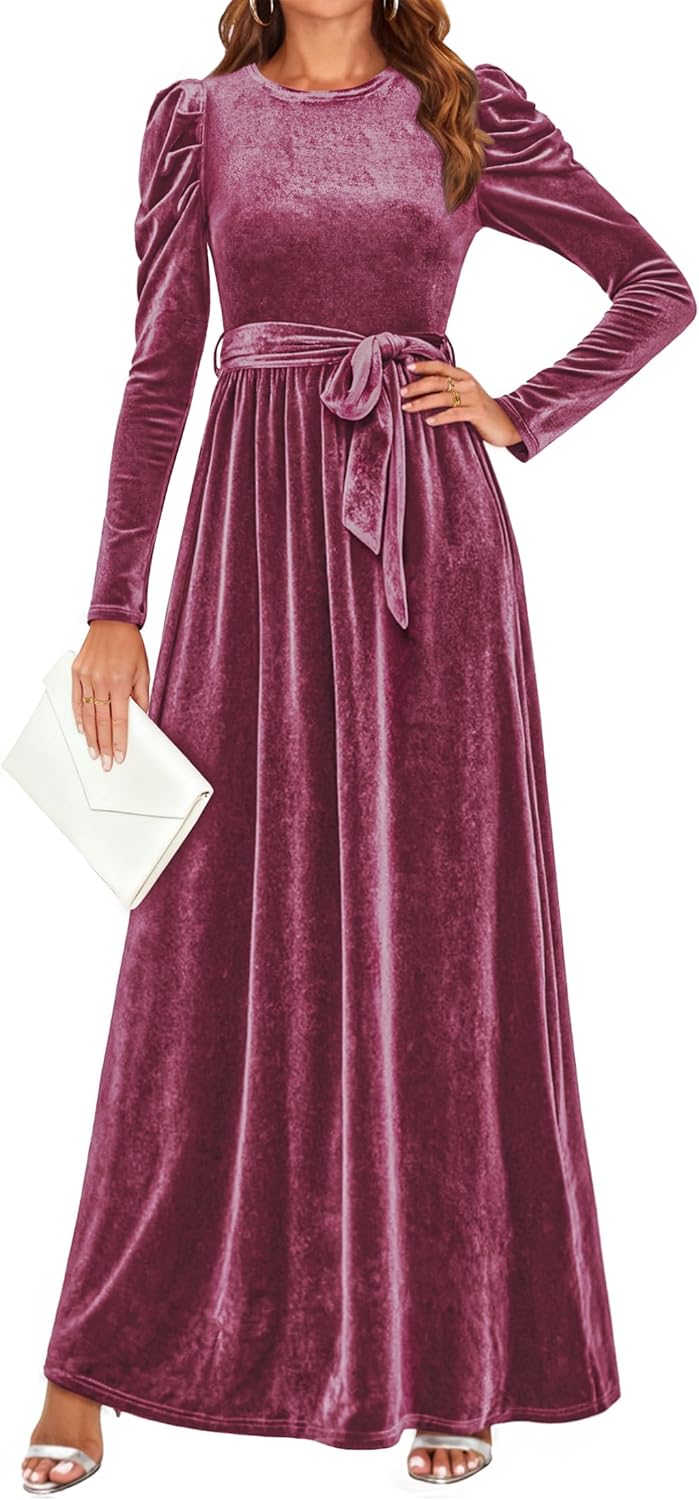ZESICA Women's Velvet Maxi Dress for Elegant Fall Occasions