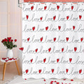 Valentine's Day Shower Curtain Red Sweet Love Heart with Wavy Stripes
