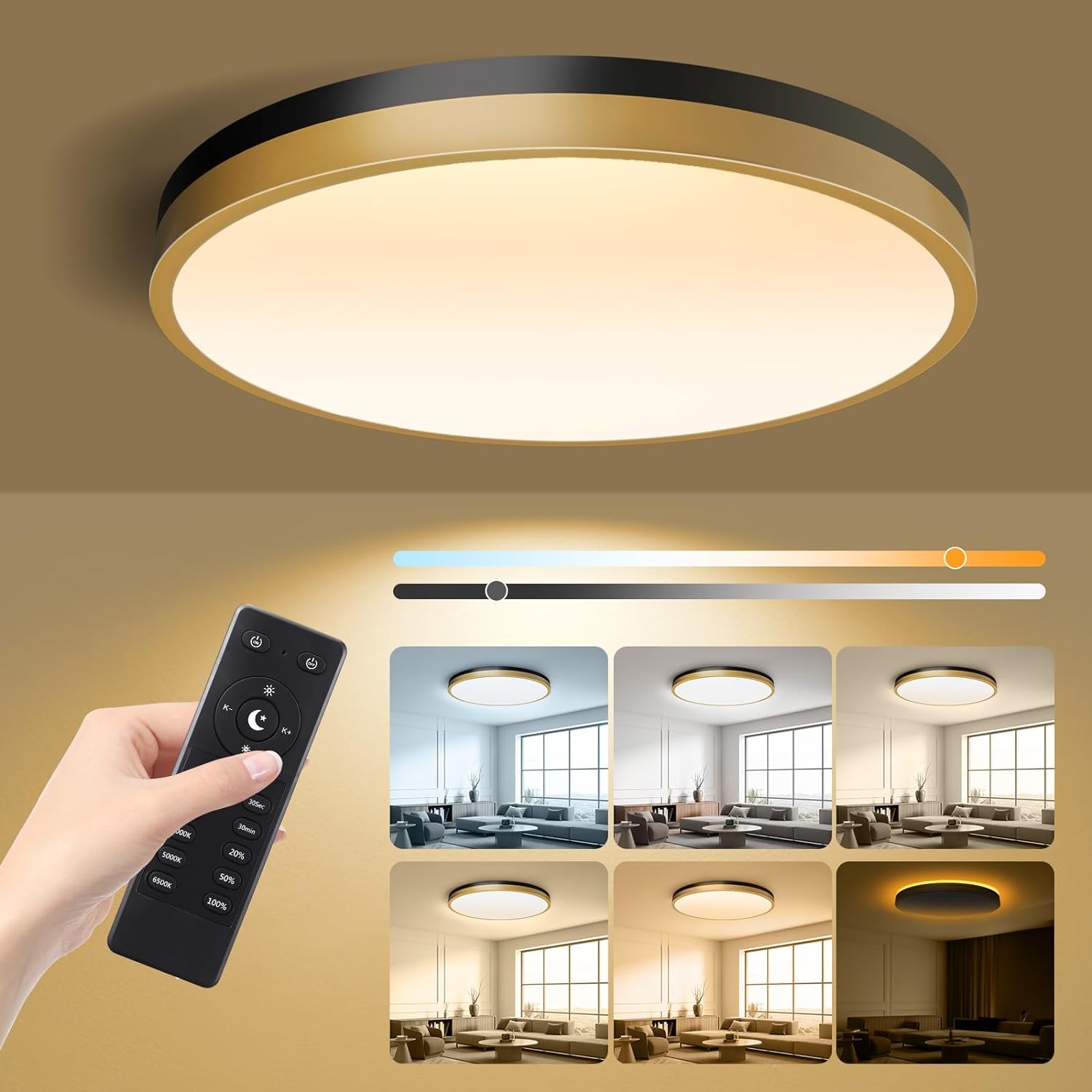 13 Inch Flush Mount Ceiling Light with Remote Control Features