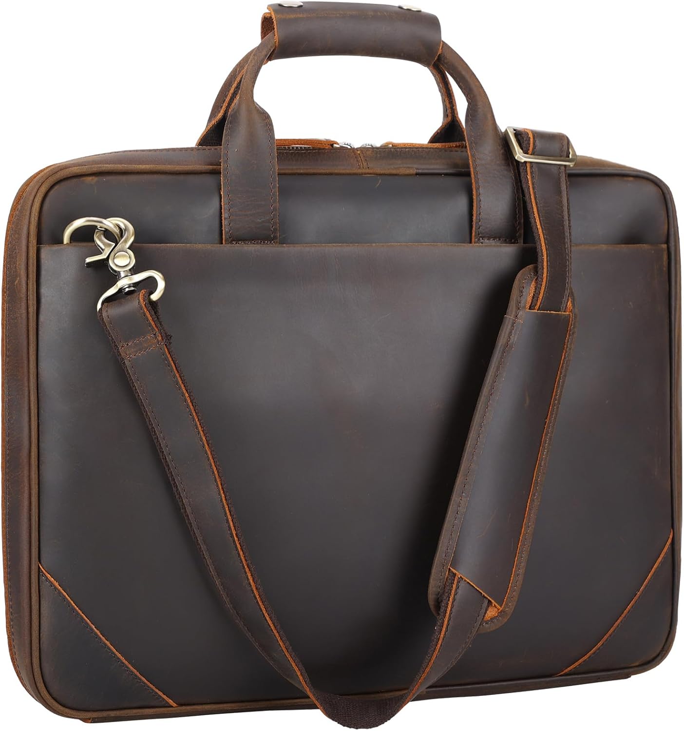 Leather Slim Briefcase for Men - 15.6 in Laptop Messenger Bag
