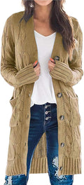 Long Sleeve Cable Knit Long Cardigan for Women - Cozy Layering S=US