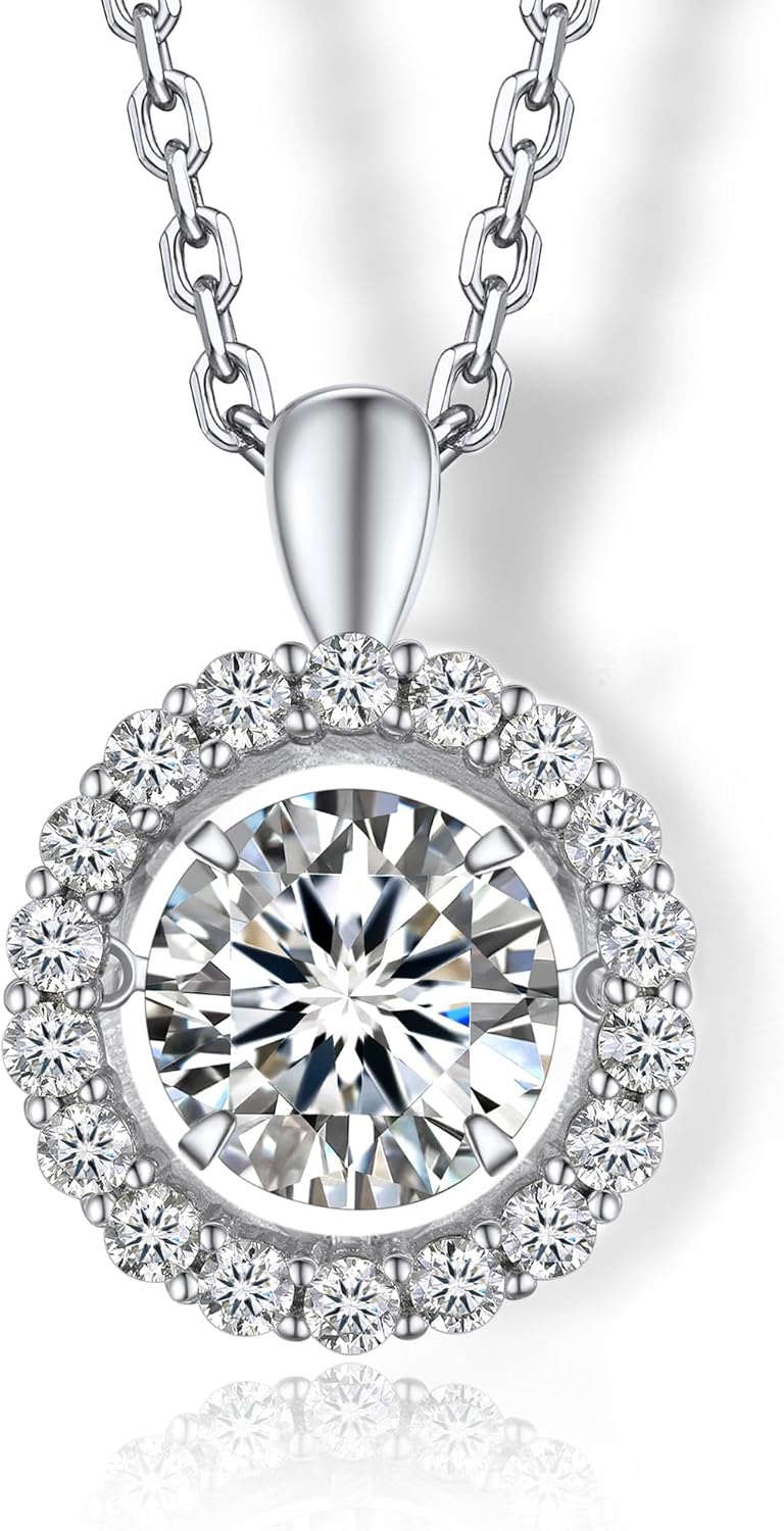 Dancing Moissanite Necklace for Women, 1 Carat Heart Pendant