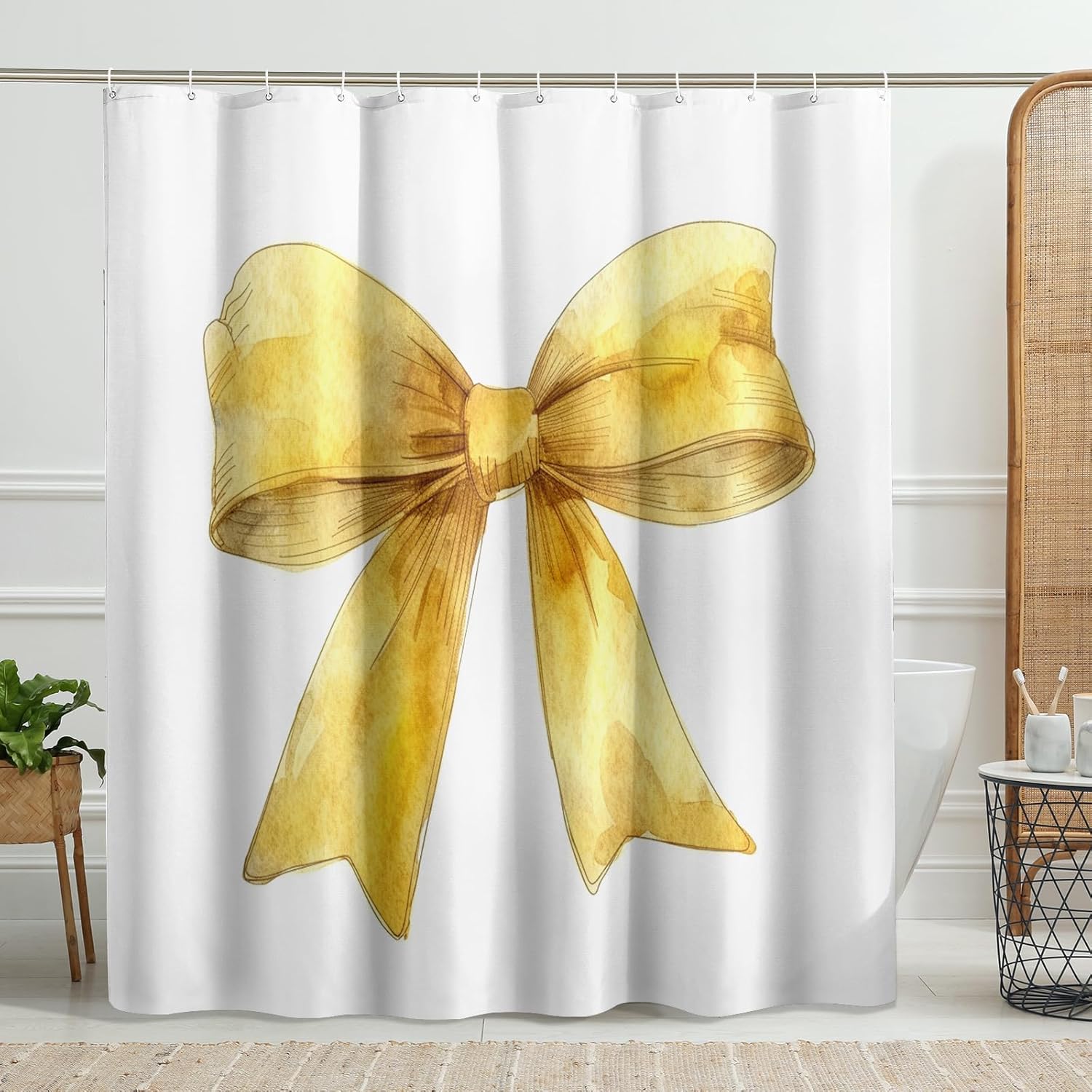 Elegant Watercolor Yellow Bow Shower Curtain
