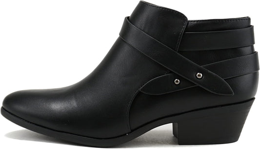 Soda SWEETEN Women's Fashion Closed Toe Ankle Bootie Block Heel