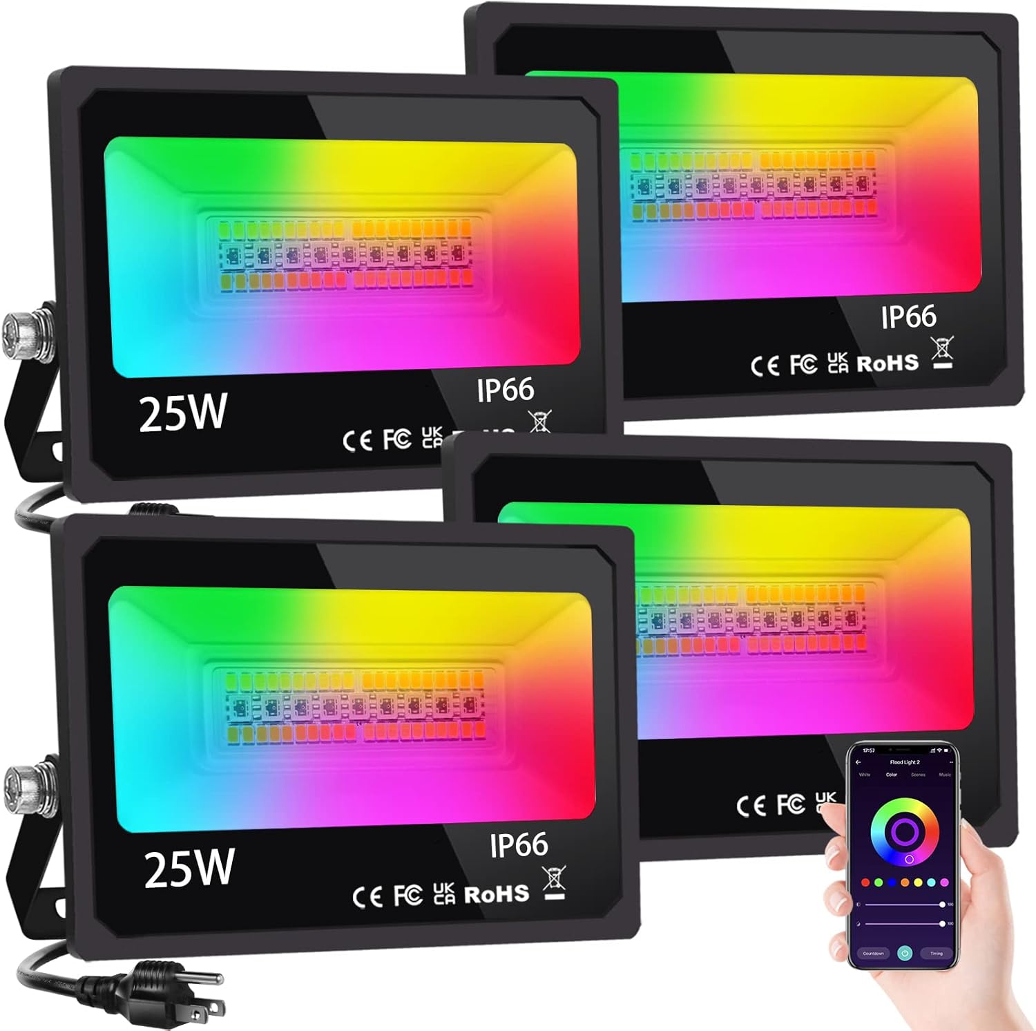 LED Flood Light Outdoor 25W with App Control and RGB Colors