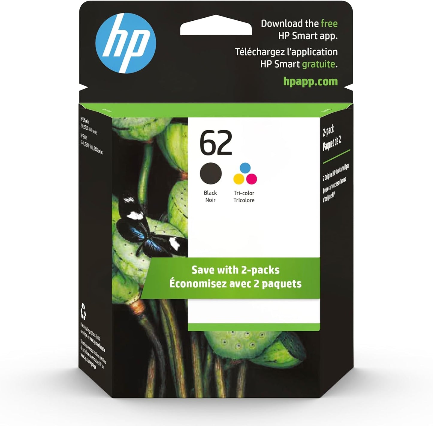 HP 62 Black/Tri-color Ink 2-pack | Instant Ink Eligible