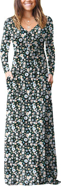 GRECERELLE Womens V Neck Casual Button Maxi Dress with Pockets