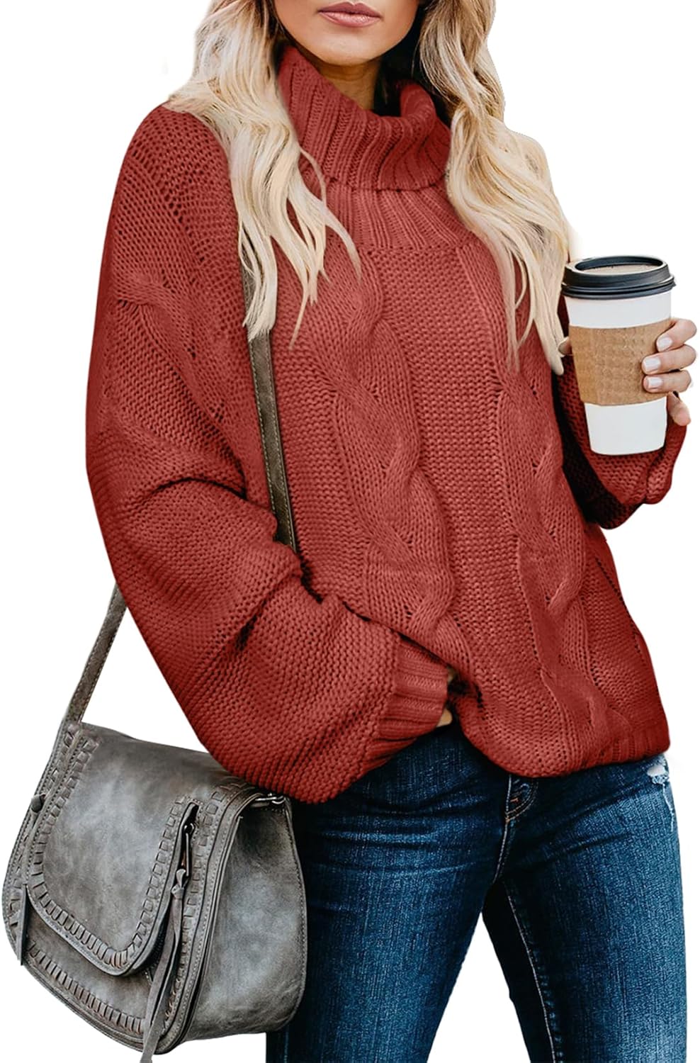 Dokotoo Womens Turtleneck Cable Knit Sweater for Winter Style