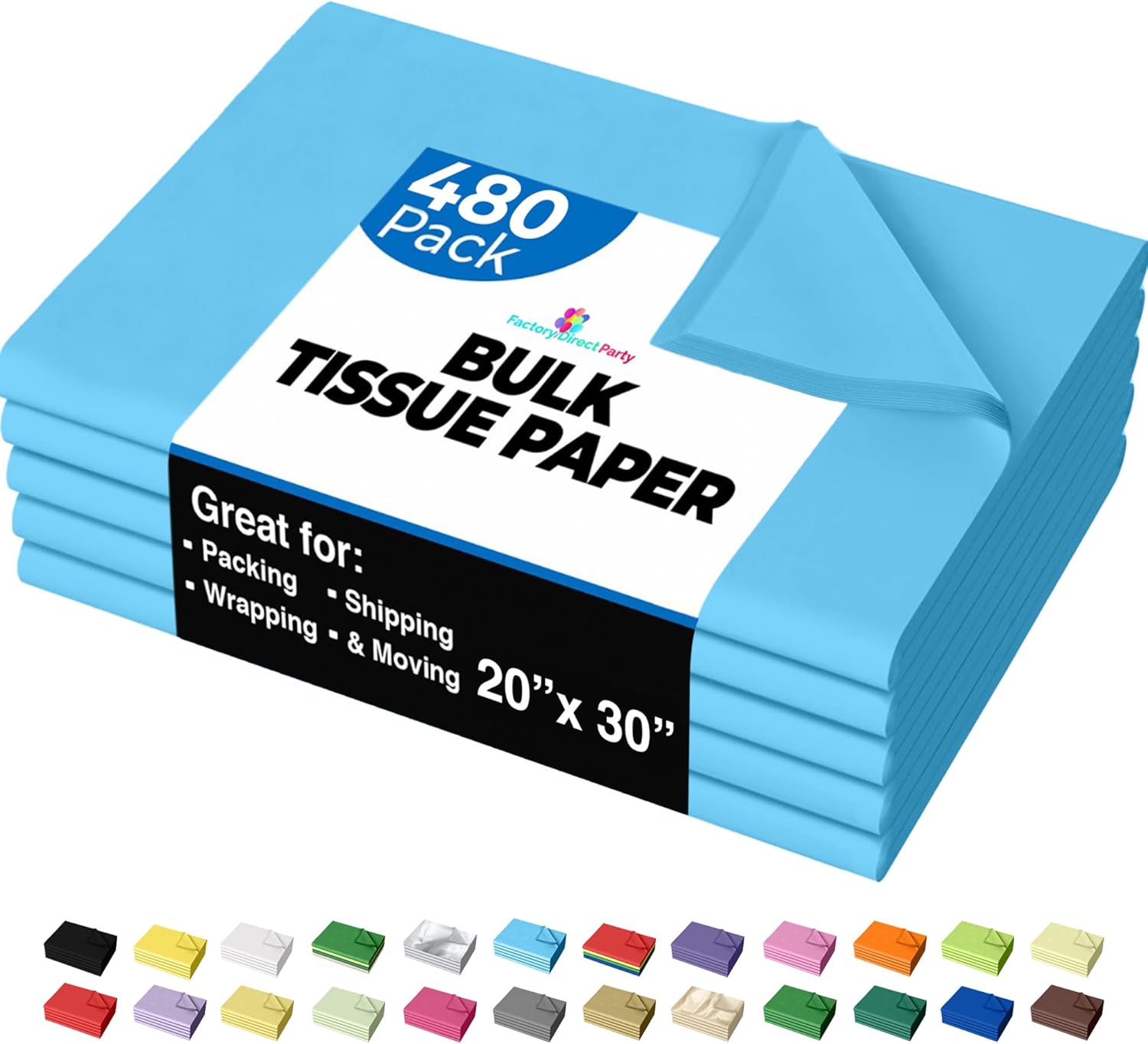 Light Blue Tissue Paper for Gift Bags - 480 Sheets Bulk Pack