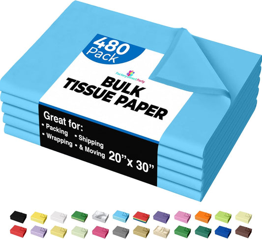 Light Blue Tissue Paper for Gift Bags - 480 Sheets Bulk Pack