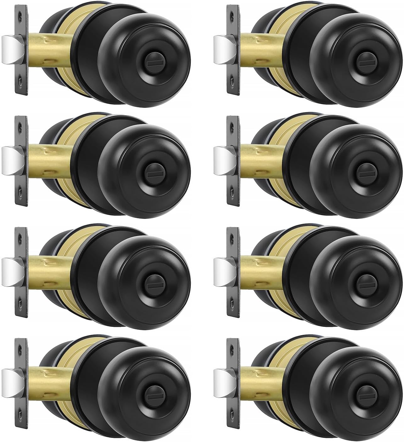 Privacy Door Knobs 8 Pack Matte Black Keyless Locksets for Home