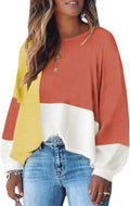 ECOWISH Women Color Block Knit Pullover Sweater - Casual Comfort