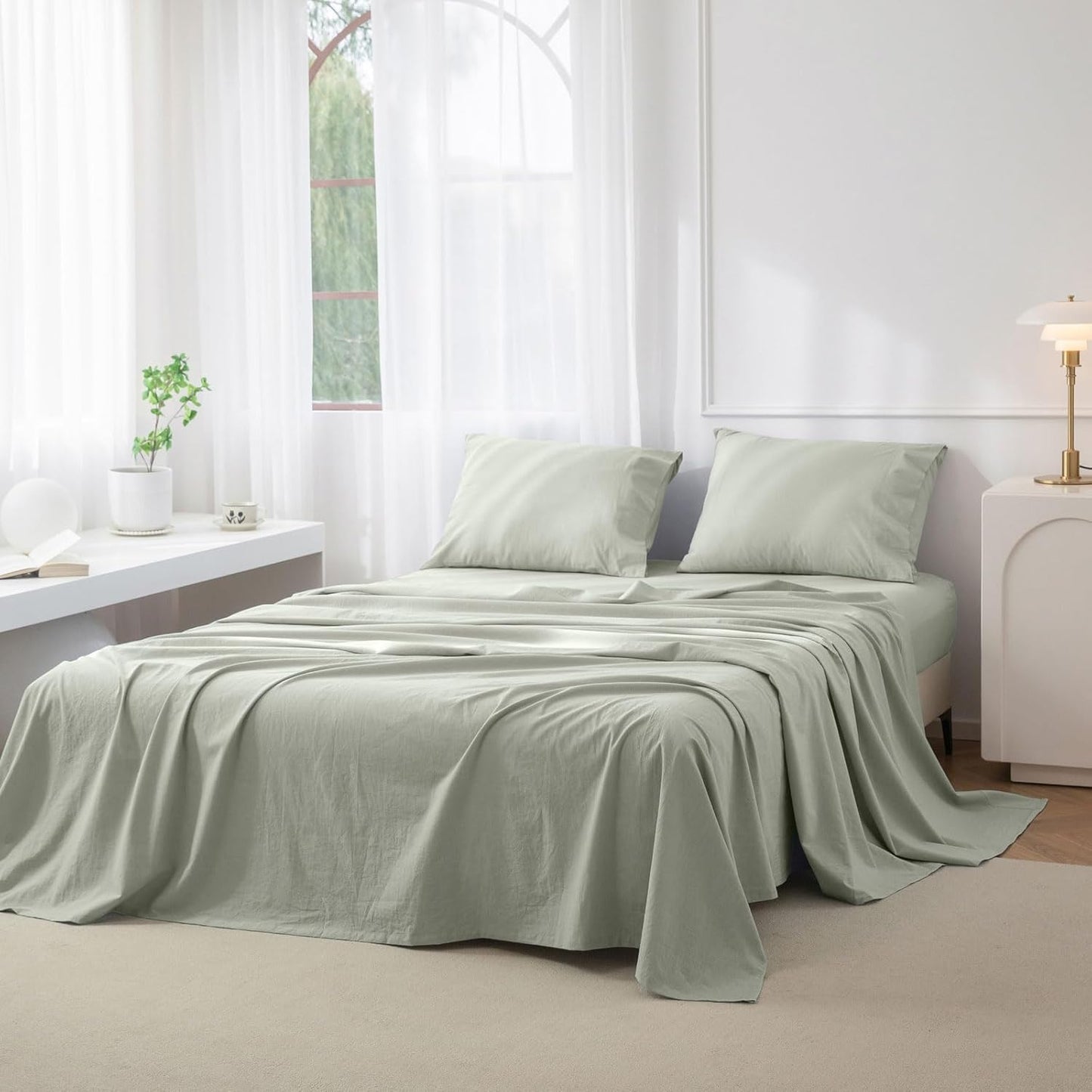 JIYUAN 100% Washed Cotton Sheet Set for Cozy Sleep Experience