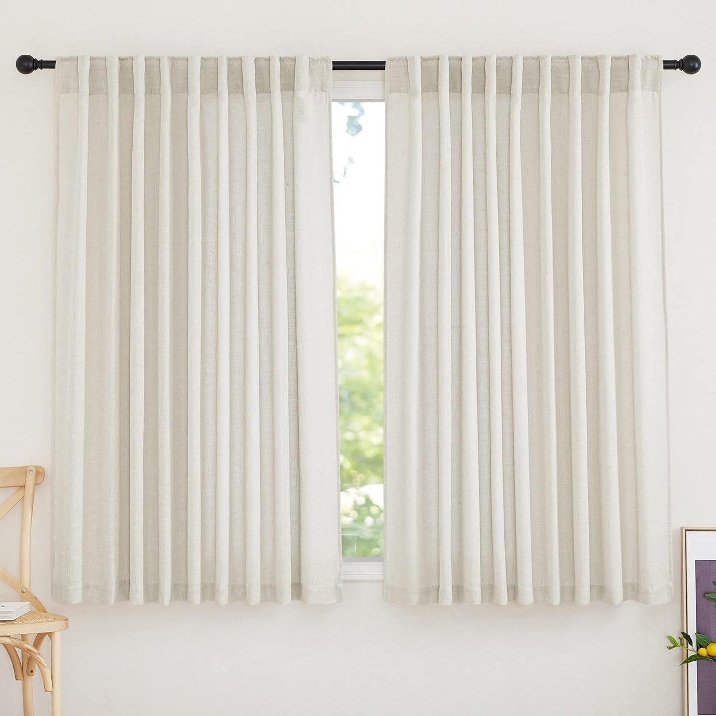 RYB HOME Linen Sheer Curtains for Bedroom and Living Room
