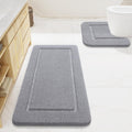 Light Grey Bathroom Rug Set - Soft 2 Piece Bath Rugs