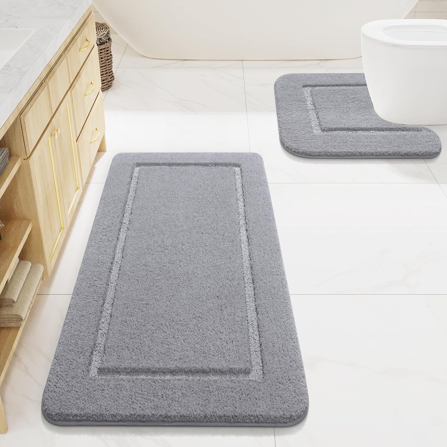 LOCHAS Bathroom Rug Set Light Grey, Soft and Absorbent Mats