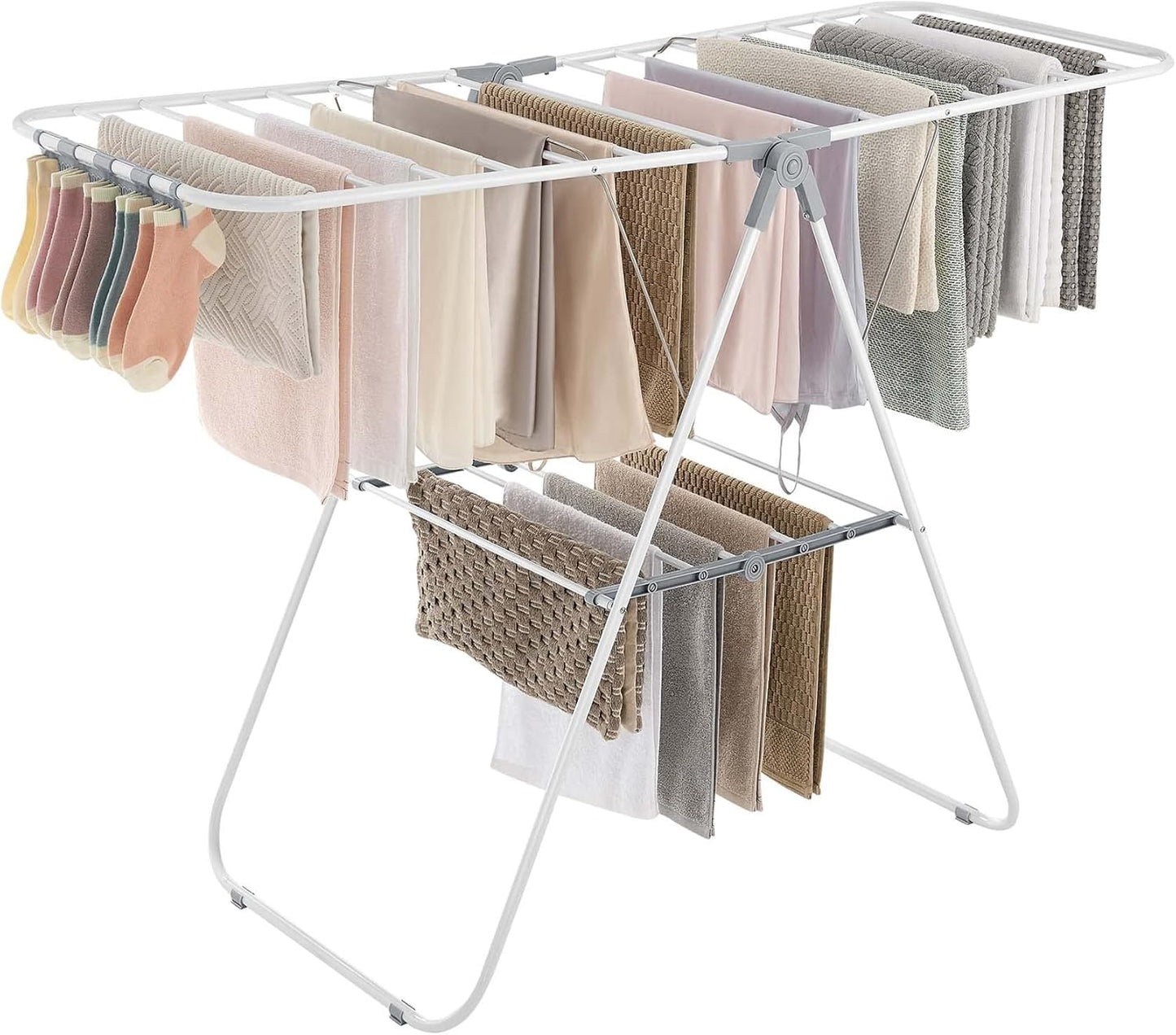 Clothes Drying Rack with Adjustable Height Gullwings for Indoor Use