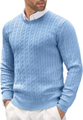 Men's Crewneck Cable Knit Sweater Slim Fit Lightweight - Classic Look