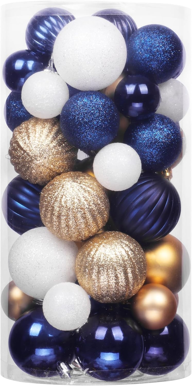 50Pcs Blue and Gold Christmas Balls Ornaments for Holiday Decor