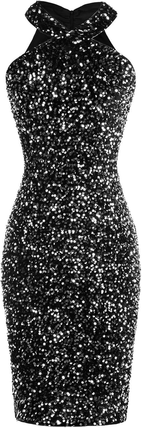 Stunning Sequin Dress for Women - Sparkly Halter Bodycon Mini