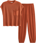 Two Piece Knit Tracksuit Set Womens Sweater Top and High Waisted Pants