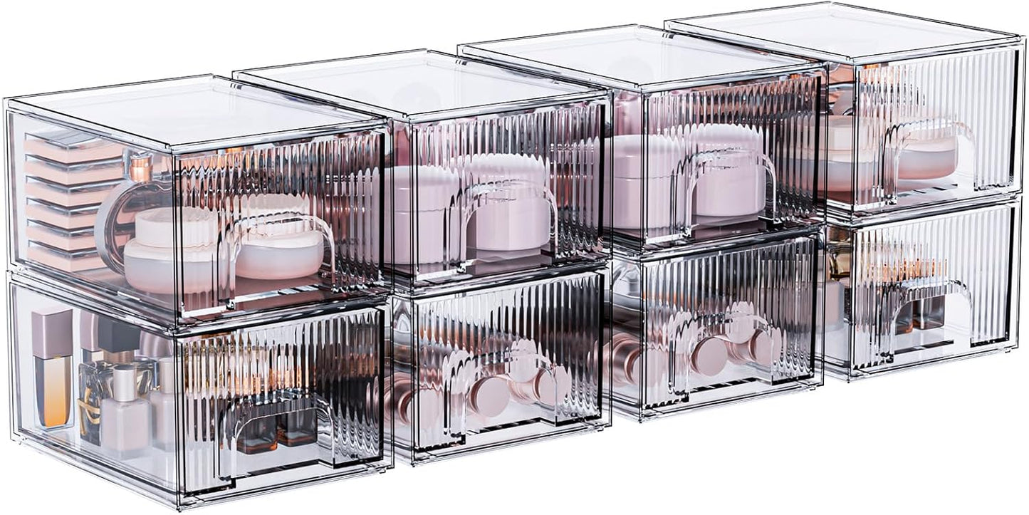 ZJIAI 8 Pack Clear Stackable Storage Drawer for Home Organization