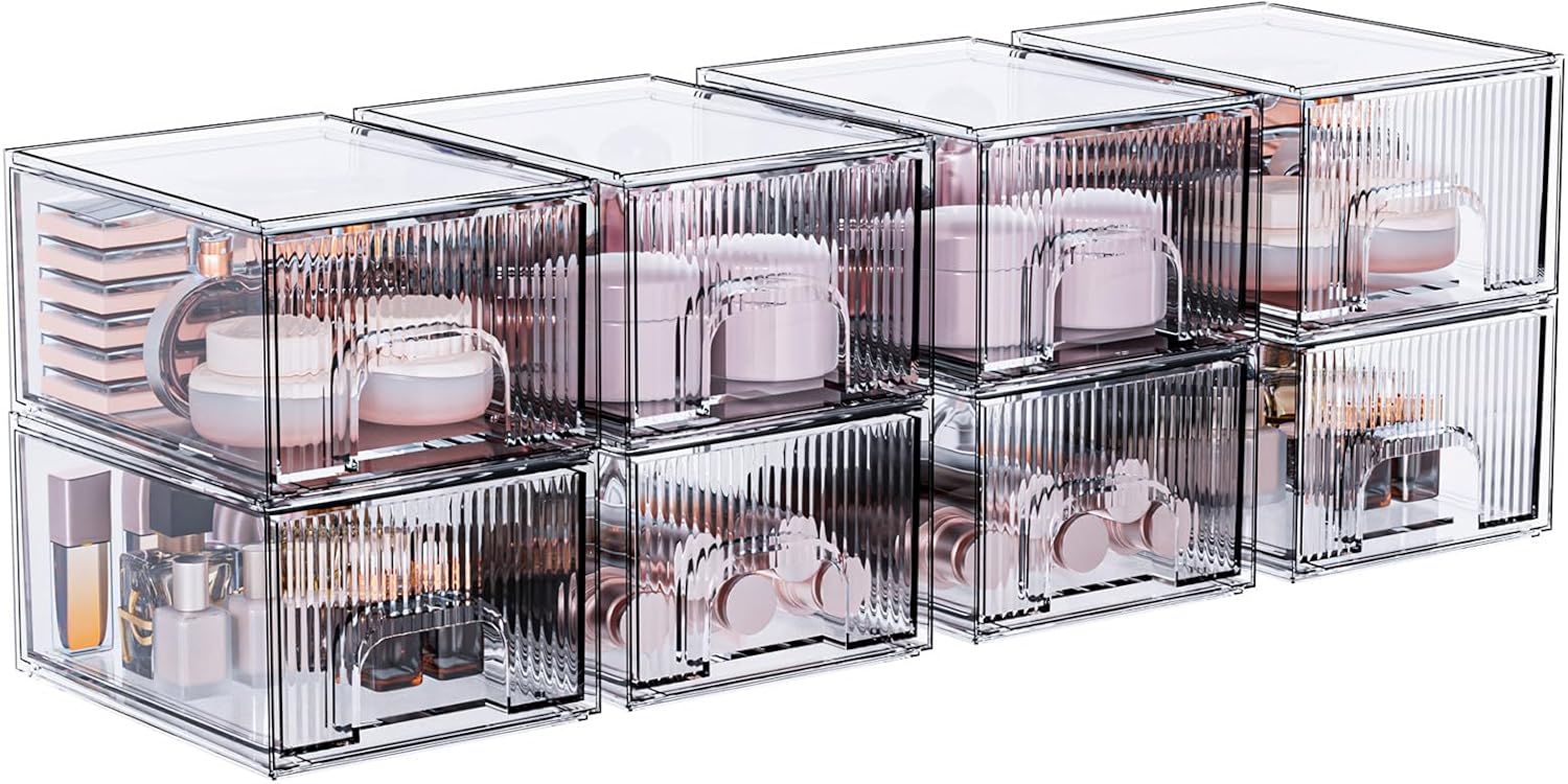 ZJIAI 8 Pack Clear Stackable Storage Drawer for Home Organization