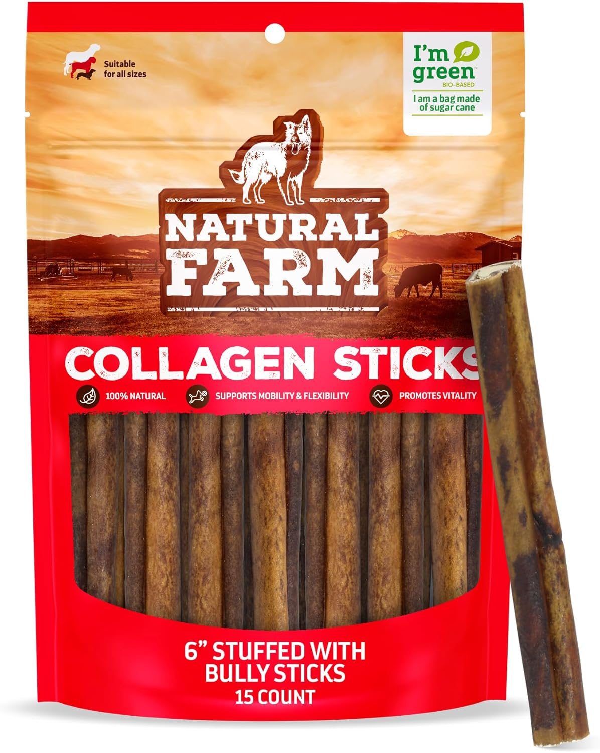 Natural Farm Bully Sticks Stuffed Collagen Sticks for Dogs