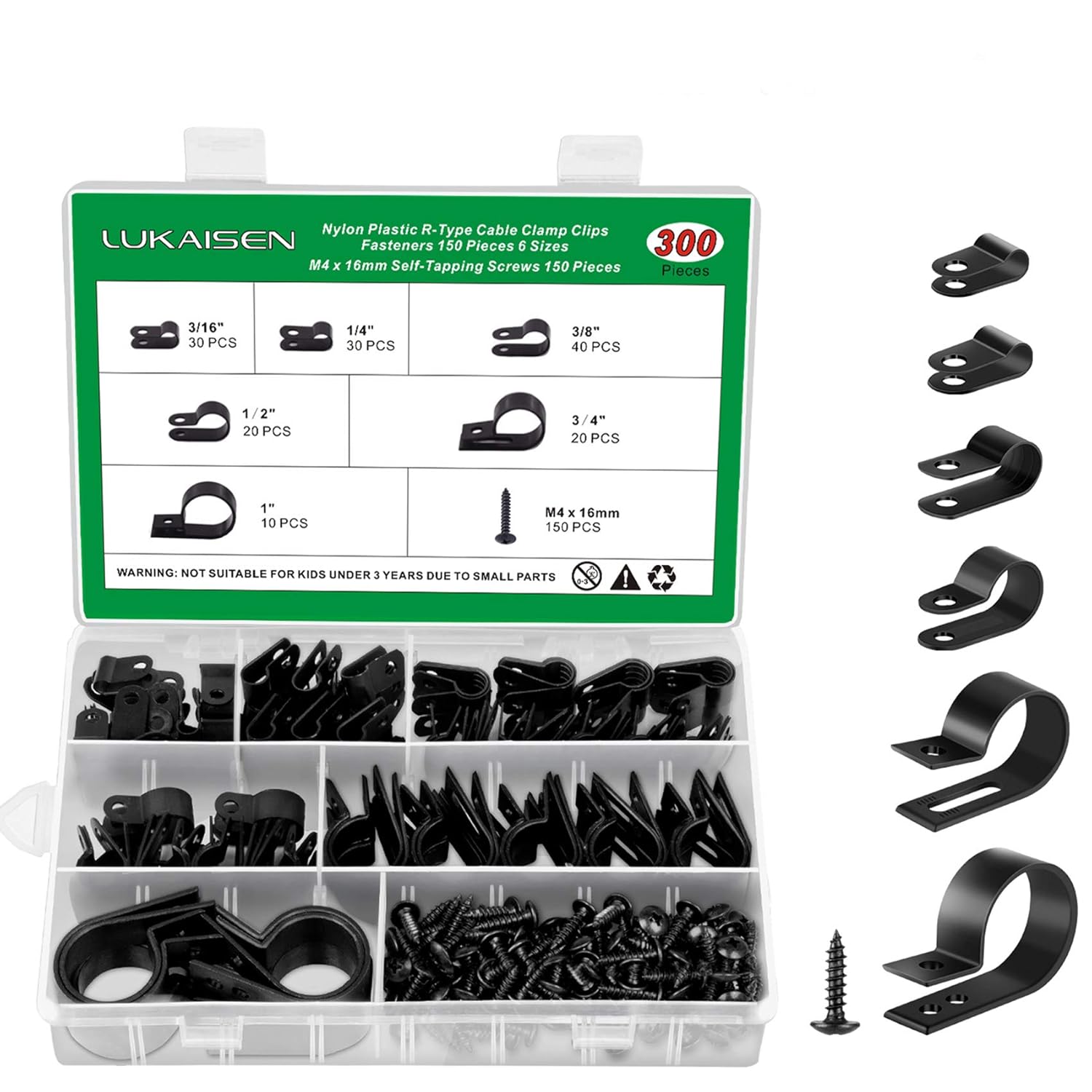 LuKaiSen Cable Clips - 300 PCS R-Type Nylon Cord Organizer