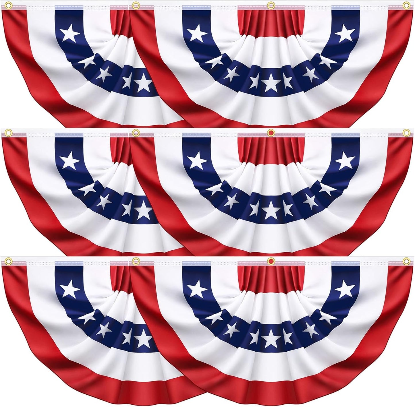 6 Pack 3x6 Feet USA Pleated Bunting Fan Flags for Patriotic Decor