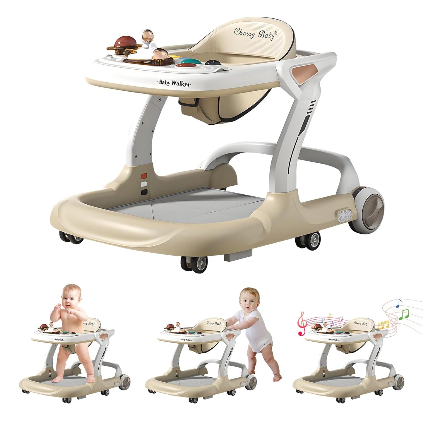 Baby Walker with Music & Lights, Adjustable Heights for Infants
