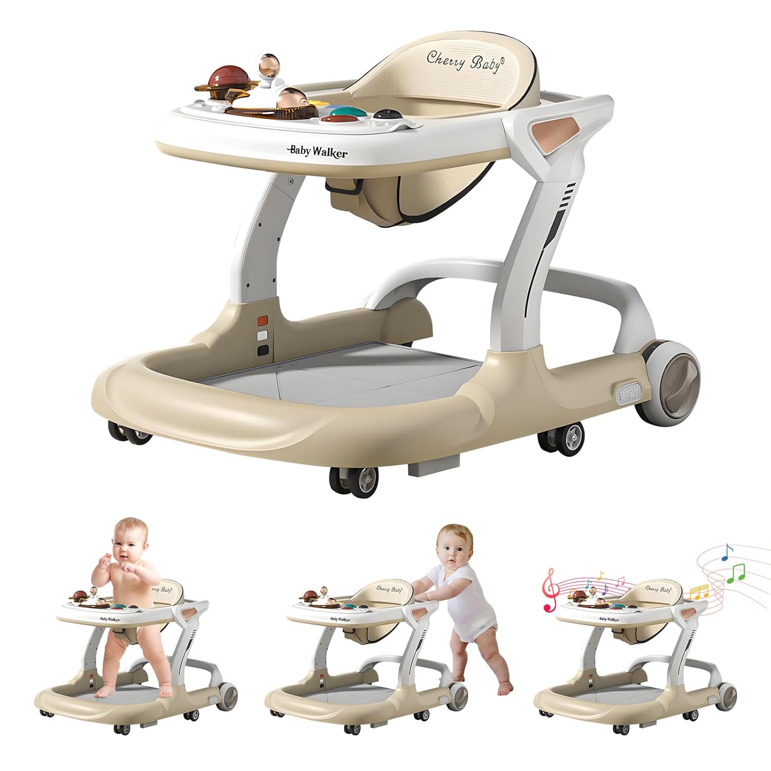 Baby Walker with Music & Lights, Adjustable Heights for Infants