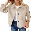 Womens Faux Suede Cropped Jacket - Casual Button Down Shacket