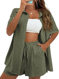 SeekMe Linen Short Sets for Women Two Piece Summer Outfit